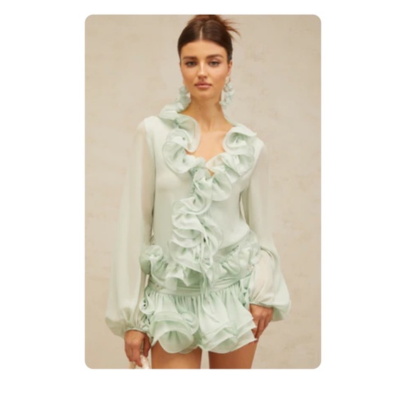 Elegant Mint Ruffle Mini Dress